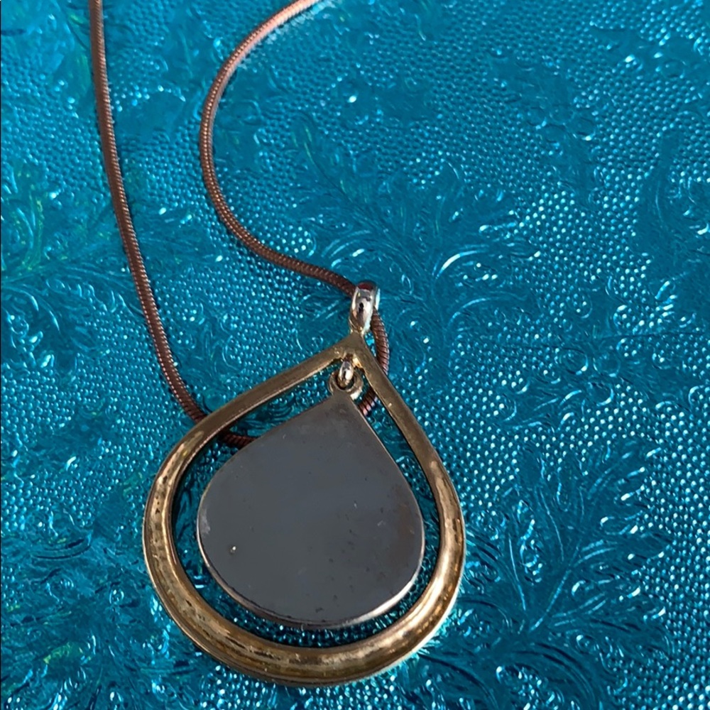 Necklace brown chain double teardrop cream stone - Picture 7 of 12